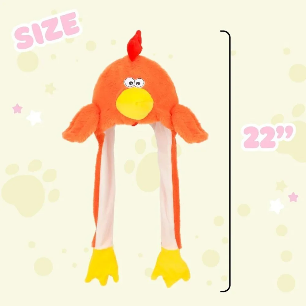 Kids Chicken Animal Hat with Ears Moving Jumping Pop Up Beating Plush Holiday